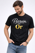 🏆 T-shirt Parrain en Or – Cadeau parfait, flocage blanc & or, noir premium