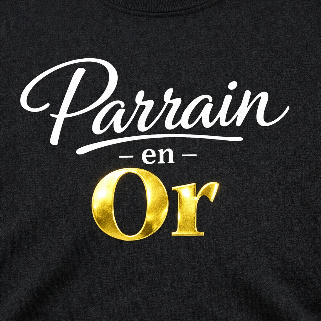 🏆 T-shirt Parrain en Or – Cadeau parfait, flocage blanc & or, noir premium